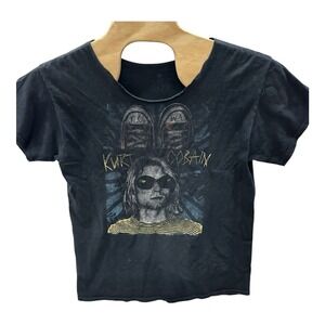 Kurt Cobain t-Shirt Large 2012 the end of music faded black tee Neckband Cut Out